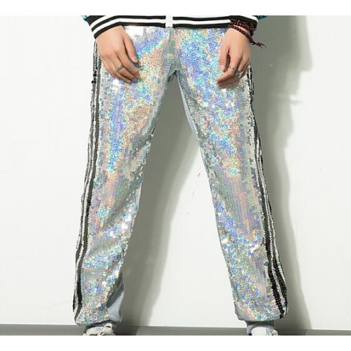 Sequined modern dance hip hop men's male competition stage performance singers dancers dancing pants 
